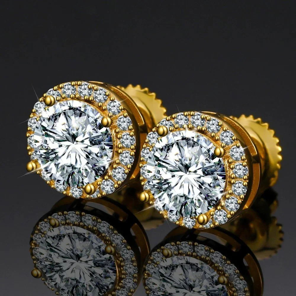 Certified 4ct. t.w. Moissanite Diamond Round Halo Stud Earrings NEW - Picture 1 of 12